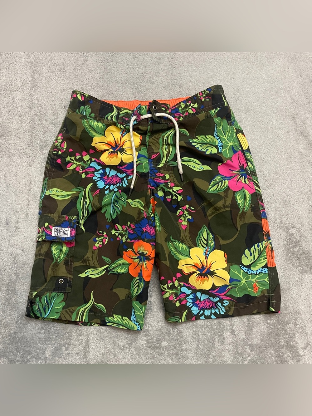 POLO RALPH LAUREN Tropical Floral Beach Swim Trunks Youth Boys Lined Size Medium